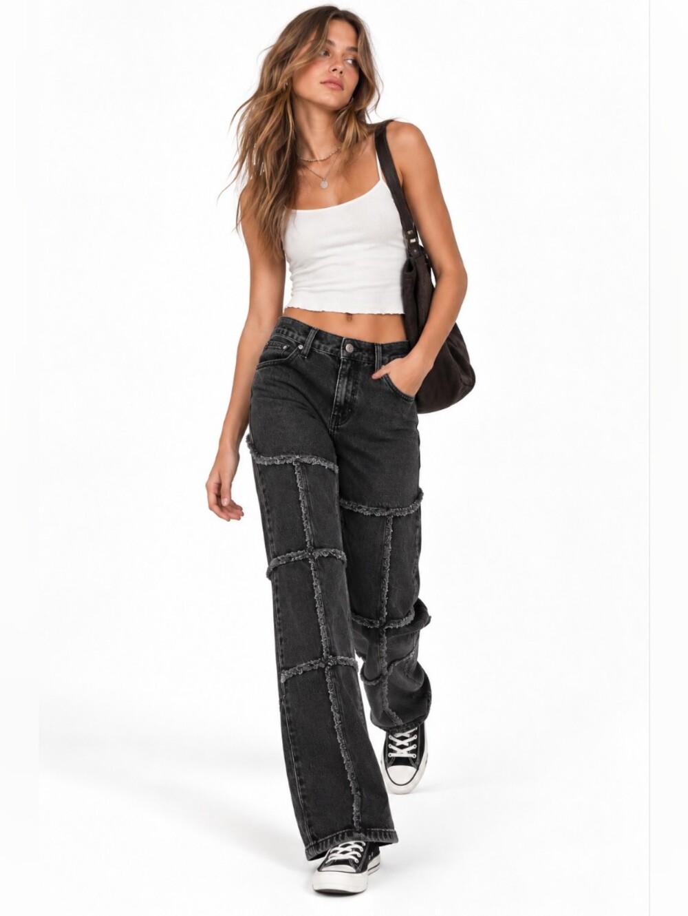PacSun Black Patchwork Wide-Leg Jeans